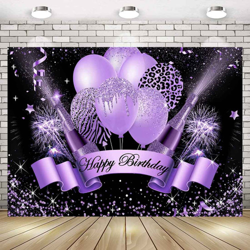 Sensfun Sparkle Purple Birthday Backdrop for Women Girls Happy Birthday Photography Background Purple Silver Balloons Champagne Glitter Spots Bday Party Decorations Cake Table Banner Photo Booth 7x5ft
