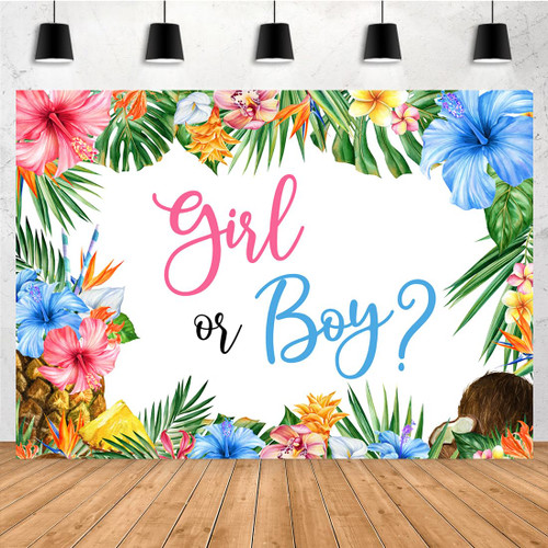 Aperturee 7x5ft Gender Reveal Backdrop Girl or Boy He or She Tropical Leaves Blue Blush Pink Floral Baby Photography Background Pregnancy Reveal Surprise Party Decoration Photo Booth Studio Props Aperturee 7x5ft Gender Reveal Backdrop Girl or Boy He or She Tropical Leaves Blue Blush Pink Floral Baby Photography Background Pregnancy Reveal Surprise Party Decoration Photo Booth Studio Props