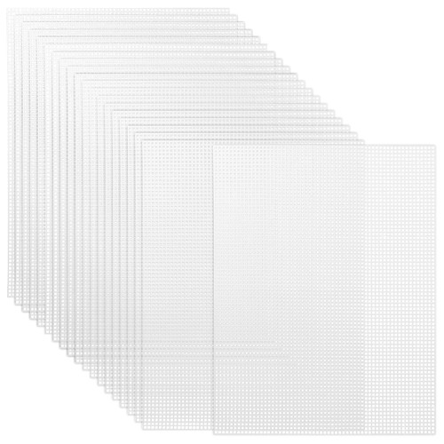 Pllieay 15 Pieces 7 Count Plastic Mesh Canvas Sheets for Embroidery, Acrylic Yarn Crafting, Knit and Crochet Projects (10.5 x 13.5 inch, White)