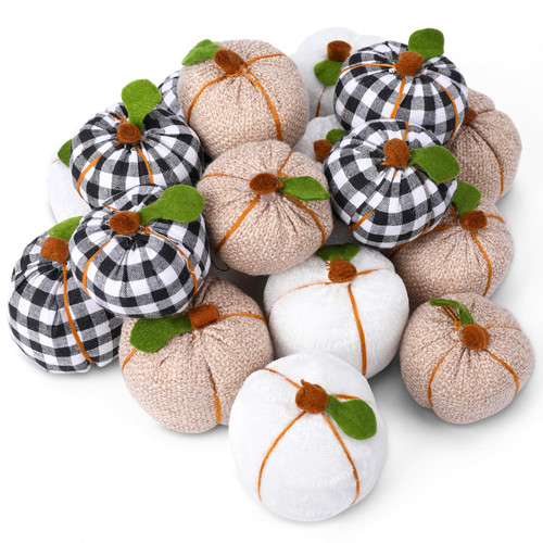 Tudomro 18 Pcs Assorted Fall Artificial Pumpkins Fabric Pumpkins Decoration Mini Buffalo Plaid Pumpkins Faux Harvest White Pumpkins for Fall Wedding Halloween Thanksgiving Party Decoration (Cute) Tudomro 18 Pcs Assorted Fall Artificial Pumpkins Fabric Pumpkins Decoration Mini Buffalo Plaid Pumpkins Faux Harvest White Pumpkins for Fall Wedding Halloween Thanksgiving Party Decoration (Cute)