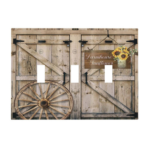 Rustic Barn Door Farmhouse Wooden Sunflower Triple Toggle Light Switch Cover 3 Gang Switch Plate Standard Size Decorative Electrical Faceplate for Bathroom Bedroom Home Decor Rustic Barn Door Farmhouse Wooden Sunflower Triple Toggle Light Switch Cover 3 Gang Switch Plate Standard Size Decorative Electrical Faceplate for Bathroom Bedroom Home Decor