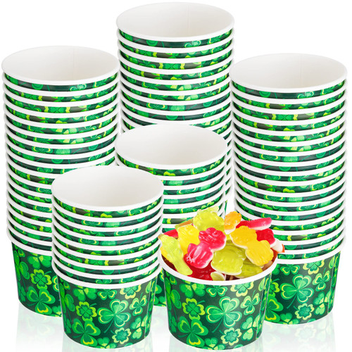 Zopeal 50 Packs 9 oz St Patrick's Day Paper Ice Cream Cups Shamrock Disposable Ice Cream Bowls St Patty's Day Snack Cups Containers Dessert Soup Bowls for Sundae Frozen Yogurt (Vivid Shamrock)