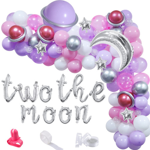 Two the Moon Balloons Arch Garland, Girls Outer Space Birthday Party Balloons Decoration Set with Moon and Star Foil Balloons for Baby 2nd Birthday Party To The Moon Party Twinkle Little Star Supplies Two the Moon Balloons Arch Garland, Girls Outer Space Birthday Party Balloons Decoration Set with Moon and Star Foil Balloons for Baby 2nd Birthday Party To The Moon Party Twinkle Little Star Supplies