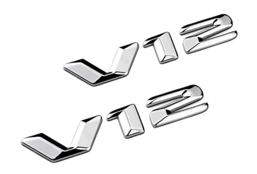 2X V12 Letters Emblem Car Side Fender Rear Trunk Emblem Badge Tailgate Sticker Decals(Silver)