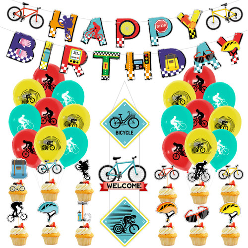 Bike Birthday Party Decorations, Including Banner, Cake Toppers, Balloons, Hanging Signs Bicycle Sports Theme Birthday Party Supplies for Kids and Bicycle Fans (A) Bike Birthday Party Decorations, Including Banner, Cake Toppers, Balloons, Hanging Signs Bicycle Sports Theme Birthday Party Supplies for Kids and Bicycle Fans (A)