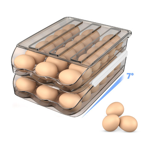 Egg organizer for Refrigerator, Rolling Egg Container for Refrigerator with Detachable Lid, Stackable Egg Tray Organizer for Fridge - 2 Layer, Clear Egg Storage Dispenser (Grey? Egg organizer for Refrigerator, Rolling Egg Container for Refrigerator with Detachable Lid, Stackable Egg Tray Organizer for Fridge - 2 Layer, Clear Egg Storage Dispenser (Grey?