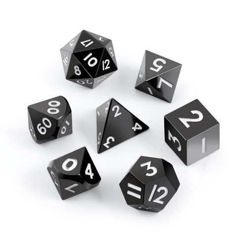 Mini Metal Dice Set D&D,DNDND 10mm Metallic DND Dice Set with Gorgeous Gift Dice Box for Dungeons and Dragon D&D Game (Black with White Num)