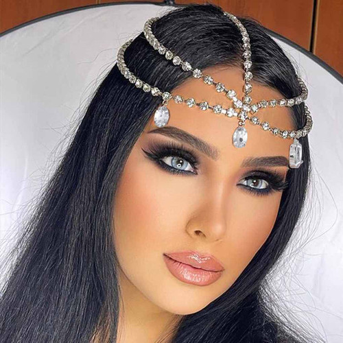 Yalice Layered Head Chain Rhinestone Head Jewelry Sparkly Bridal Headpieces Sparkle Crystal Headbands Wedding Prom Hair Jewelry for Women and Girls (Gold)