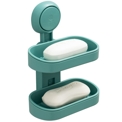 LEVERLOC Soap Dish Soap Holder For Shower Double Layer Suction Cup Wall Mounted Drill-Free Self-Draining Removable Strong Suction Sponge Bar Soap Holder for Bathroom Bathtub Kitchen Sink Plastic Green LEVERLOC Soap Dish Soap Holder For Shower Double Layer Suction Cup Wall Mounted Drill-Free Self-Draining Removable Strong Suction Sponge Bar Soap Holder for Bathroom Bathtub Kitchen Sink Plastic Green