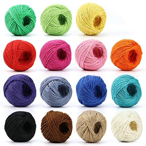 HULISEN Christmas Jute Twine - 15 Roll Natural Jute String, 1230 Feet (410 Yards) 2mm 3 ply Twine String for Artworks, DIY Crafts, Gift Wrapping Twine, Picture Display and Embellishments
