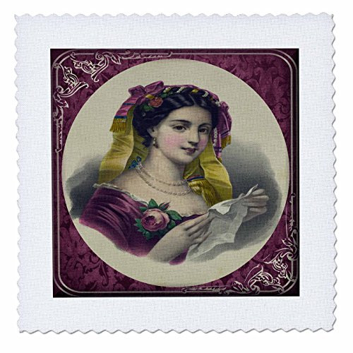 3dRose qs_21973_1 Victorian Lady in Maroon-Quilt Square, 10 by 10-Inch