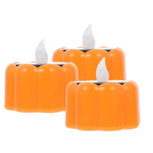 DOITOOL 3pcs Pumpkin Lantern LED Tea Lights Battery Candle LED Decor Halloween Candle Lamp Light up Candles Pumpkin Candle Light Plastic Orange Electronic Candle Lamp Party Decorations LED