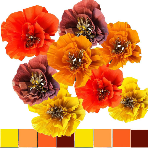 Fall Birthday Party Decorations Maroon Orange Yellow Fall Bridal Shower Decorations Thanksgving Party Decorations Burgundy Orange Crepe Paper Flowers Burgundy Fall Engagement Party