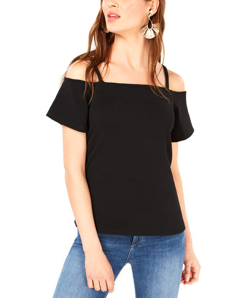Bar III Women's Cold-Shoulder Top (Deep Black, Small)
