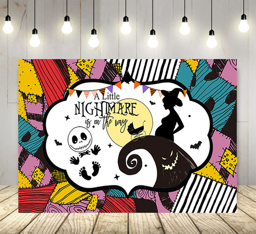 A Little Nightmare is on The Way Backdrop for Party Supplies 70.8x47.2 in Halloween Nightmare Before Christmas Theme Baby Shower Banner for Party Cake Table Decoration