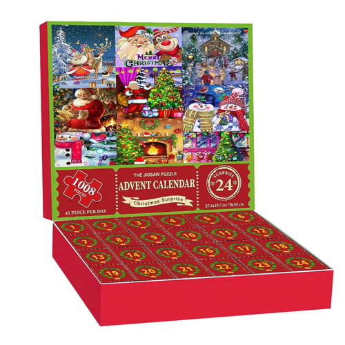 Jigsaw Advent Calendar 2023 with 1008 Pieces Santa Claus Christmas Countdown Calendar Christmas Gift for Adults Countdown to Christmas