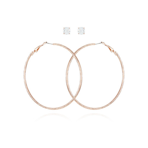 GUESS 2 Piece Rose Gold Hoop Earrings and CZ Stud Set