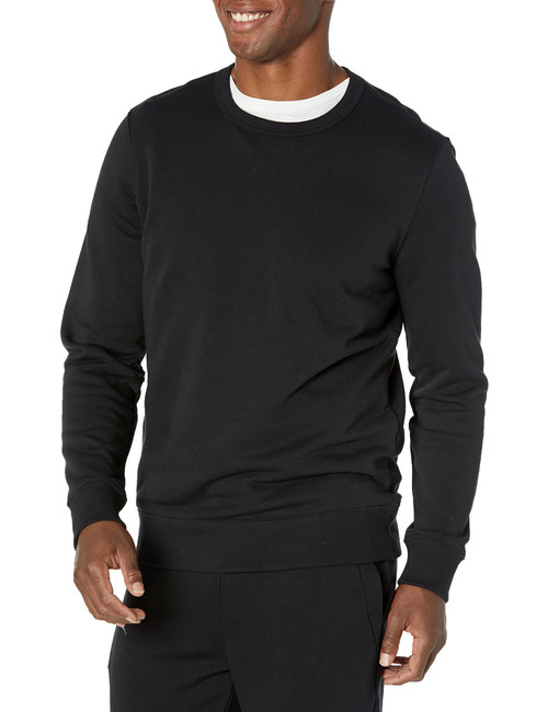 Amazon Essentials Men's Lightweight Long-Sleeve French Terry Crewneck Sweatshirt (Available in Big & Tall), Black, X-Large