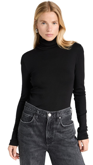 Splendid Women's 1X1 Long Sleeve Turtleneck Top,Black,X-Small