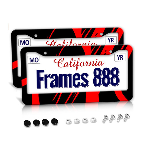 MAIJEE Red and Black License Plate Frame-Black and Red License Plate Frame-Red Black License Plate Frame-Black Red License Plate Frame- Red and Black License Plate Tag Frame Holder Cover for Women Men