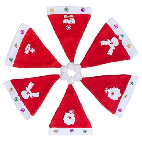 NKTM 6 Pack Santa Hat,Traditional Red and White Plush Christmas Santa Hat for Christmas Party, Child Size