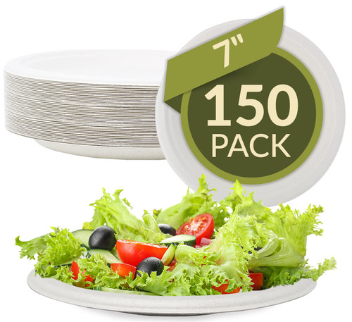 Reli. Compostable Paper Plates, 7 Inch (150 Pack Bulk) | White Disposable Plates 7" | Heavy Duty Paper Plates, Eco Friendly | Made of Sugarcane Fibers/Bagasse - Biodegradable/Compostable| Small Plate