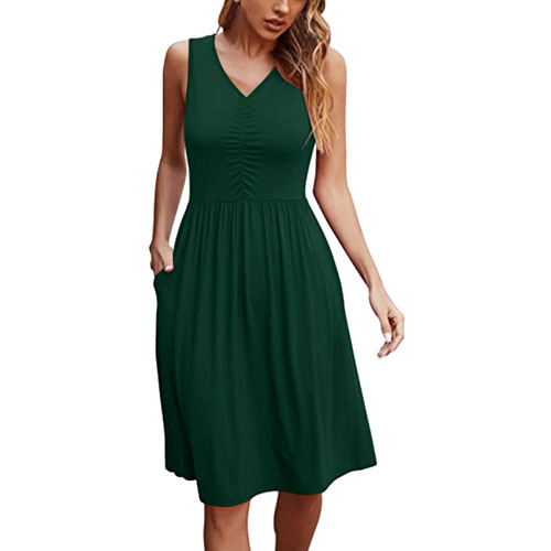 Casual Dresses for Women 2023 Women Casual Summer Dress Solid Sleeveless Dress with Pockets V Neck Tank Beach Slim Dress Green Casual Dresses for Women 2023 Women Casual Summer Dress Solid Sleeveless Dress with Pockets V Neck Tank Beach Slim Dress Green
