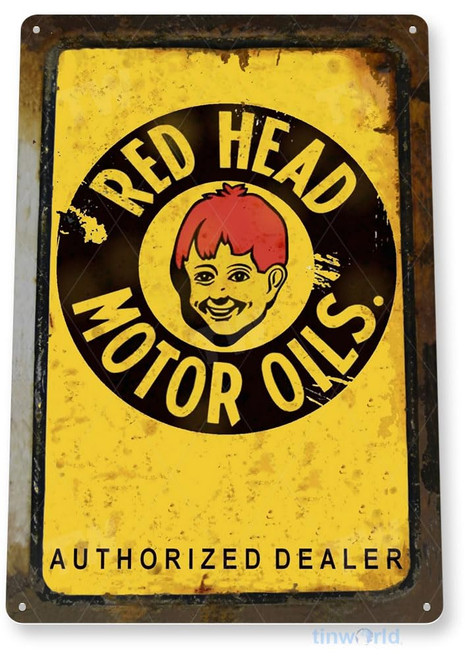 Tinworld TIN Sign C048 Red Head Motor Oil Retro Rustic Oil Gas Station Metal Sign Decor Garage Auto Shop Cave