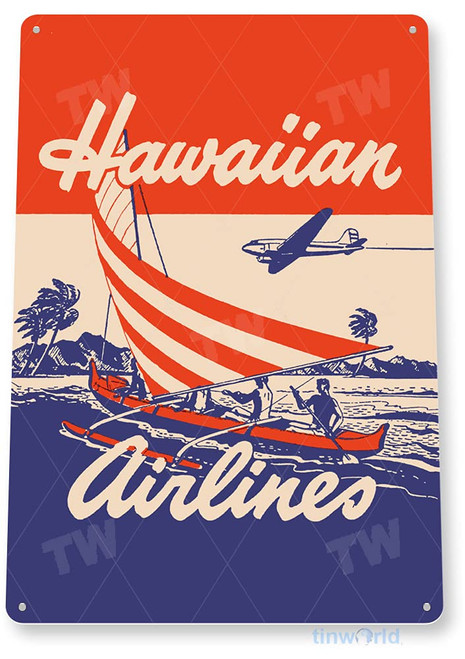 TIN SIGN Hawaiian Airlines Sign Retro Commercial Aviation Sign Tin Metal Sign Decor D080