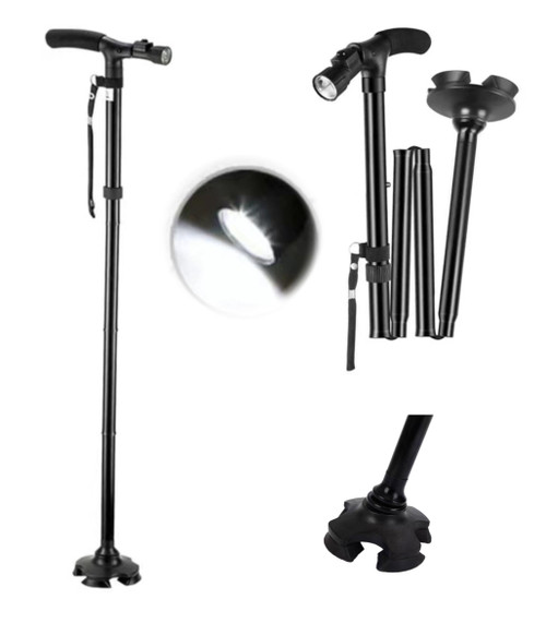 Walking Cane for Men Women Folding Walking Stick with Light, Portable Balancing Mobility Aid for Seniors Adults, Collapsible Cane Pivot Base Design Adjustable Height