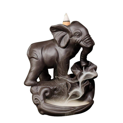 Incense Burner Backflow Incense Holder, Ceramic Elephant Backflow Incense Burner with 10PCS Incense Cones for Home Decor