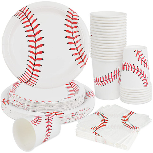 96Pcs Baseball Theme Party Supplie Disposable Baseball Party Tableware Set for 24 guests-Baseball Paper Dinner Plate,Dessert Plates,Cups,Napkins for Baseball Theme Games Day Sports Birthday Decoration
