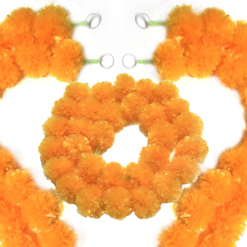 10 Pcs Marigold Garland 5ft Long Artificial Orange Marigold Flower Garlands for Indian Diwali Decoration, Wedding Party Mantle Decoration, Christmas Decor Faux Wedding Garland