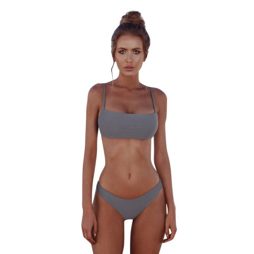 VEFSU Women Bandeau Bandage Bikini Set Push-Up Brazilian Swimwear Sexy Beachwear Swimsuit Gray L