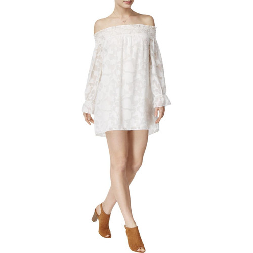 bar III Womens White Floral Bell Sleeve Off Shoulder Top S