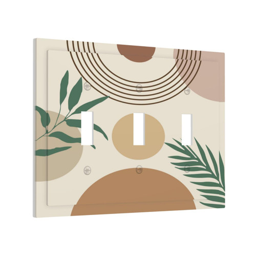 Mid Century Modern Bohemian Beautiful Boho 3 Gang Light Switch Cover Decorative Triple Toggle Wall Plate Electrical Switchplate Faceplate for Bathroom Kitchen Home Decor
