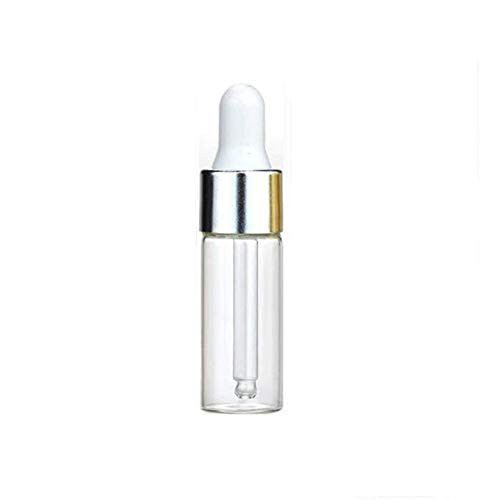 50Pcs 5ML Refillable Clear Glass Essential Oil Bottles Eye Dropper Vials Perfume Cosmetic Liquid Aromatherapy Lotion Sample Storage Containers Jars with Eye Dropper Dispenser, Silver Aluminum Cap