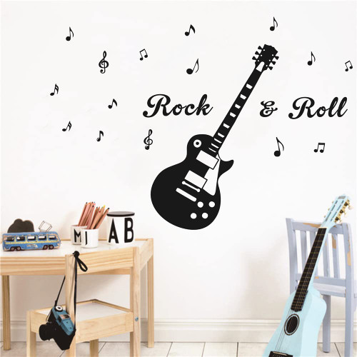 UILMNIY Music Guitar Rock and Roll Wall Decal Home Decor Kids Room Art Music Note Electric Guitar Wall Stickers Vinyl Removable Musical Instrument Wall mural For Boys Room Bedroom Decoration AFN26 (BLACK) UILMNIY Music Guitar Rock and Roll Wall Decal Home Decor Kids Room Art Music Note Electric Guitar Wall Stickers Vinyl Removable Musical Instrument Wall mural For Boys Room Bedroom Decoration AFN26 (BLACK)