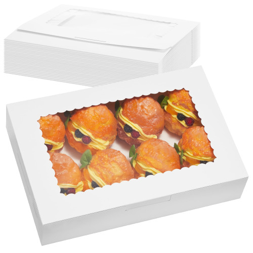 Kootek Cake Boxes with Window 24pcs 12x8x2.5 Inches Bakery Boxes Pastry Boxes for Cakes, Pastries, Cookie, Cupcakes, Chocolates, Cake Decorating Supplies, White