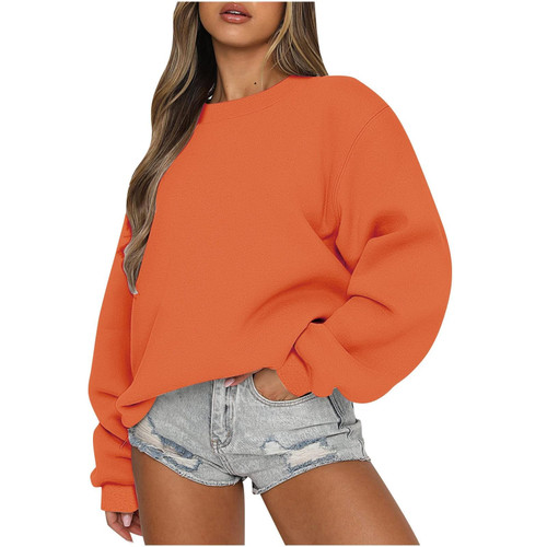 RMXEi Fall Sweatshirts For Women, Zip Up Hoodies Girls Zip Up Hoodie Women Autumn Winter Tops Women'S Long Sleeve Sweatshirt Casual Crewneck Loose Fit Pollover Fleece Red Sweatshirt (Orange,Medium)