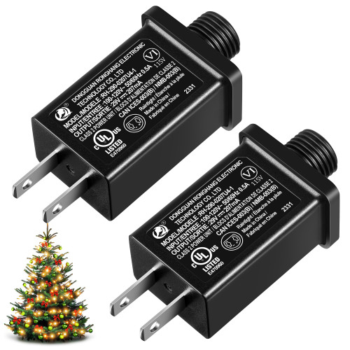 Feekoon 2 Packs Class 2 LED Power Supply 29V 6W LED Transformer, Waterproof IP44 US Plug Adapter, Seasonal Use LED Driver, Low Voltage for Christmas Tree Lighting, Holiday String Light Indoor