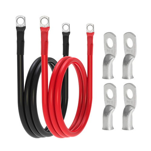 6 AWG Battery Cable 6 Gauge Battery Wires with 5/16 terminals Power Inverter Cables for Solar Boat Marine RV Car (3FT, with 6 AWG 5/16" Lugs)