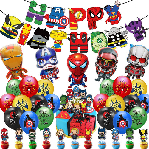 Superhero Party Supplies Birthday Decorations Kits Included Happy Birthday Banners,Latex and Foil Balloons,Cupcake Toppers Superhero Party Supplies Birthday Decorations Kits Included Happy Birthday Banners,Latex and Foil Balloons,Cupcake Toppers