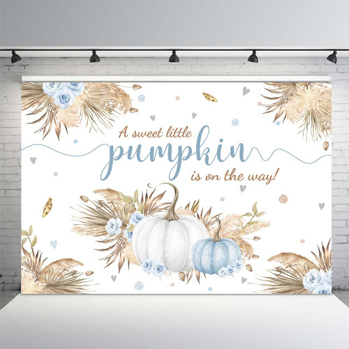 MEHOFOND 7x5ft Autumn Boho Little Pumpkin Backdrop for Boy Baby Shower Fall Leaves Pampas Grass Thanksgiving Blue White Floral Background for Photography Party Decorations Banner Photo Booth Props MEHOFOND 7x5ft Autumn Boho Little Pumpkin Backdrop for Boy Baby Shower Fall Leaves Pampas Grass Thanksgiving Blue White Floral Background for Photography Party Decorations Banner Photo Booth Props