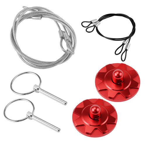NICECNC 2pcs Hood Pins Kit CNC Aluminum Alloy Car Racing Hood Pin Lock Appearance Kit Universal Hood Pin Plate Kit, Red