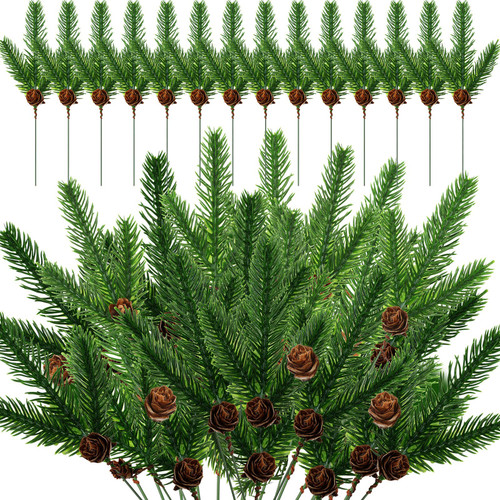 Dingion 60 Pcs Christmas Greenery Stems Artificial Pine Needles Branches with Pine Cones 7 Inch Fake Greenery Pine Picks for Christmas DIY Garland Wreath Embellishing Home Garden Decoration Dingion 60 Pcs Christmas Greenery Stems Artificial Pine Needles Branches with Pine Cones 7 Inch Fake Greenery Pine Picks for Christmas DIY Garland Wreath Embellishing Home Garden Decoration