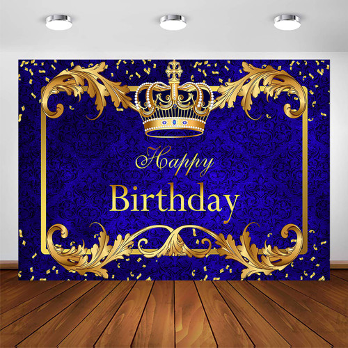 Avezano Prince Birthday Party Backdrop for Boy's Royal Blue and Gold King Crown Party Decoration Photography Background Royal Little Prince Happy Birthday Party Banner Photoshoot (7x5ft)