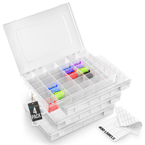 BeadNKnot Clear Plastic Organizer Box Pack of 4 | Bead Storage Containers with 36 Grid Compartments | Bead Organizer and Storage with Removable Dividers| Versatile Craft Organizers and Storage for DIY