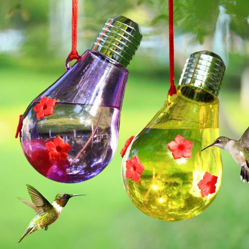 Hummingbird Feeders for Outdoors Hanging, Humming Bird Plastic Bulb Shape with 5 Feeding Ports Feeders for Attract More Hummingbirds, Easy Filling and Clean and Fill Plastic Bulb Feeder 14Oz Hummingbird Feeders for Outdoors Hanging, Humming Bird Plastic Bulb Shape with 5 Feeding Ports Feeders for Attract More Hummingbirds, Easy Filling and Clean and Fill Plastic Bulb Feeder 14Oz