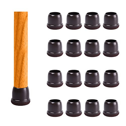 Extra Small Silicone Chair Leg Floor Protectors, Dark Brown Chair Leg Caps w/Wrapped Felt, Dark Silicon Furniture Leg Feet Cups, No Noise No Scratches16 Pcs (Round, Fit 0.8-1.1")